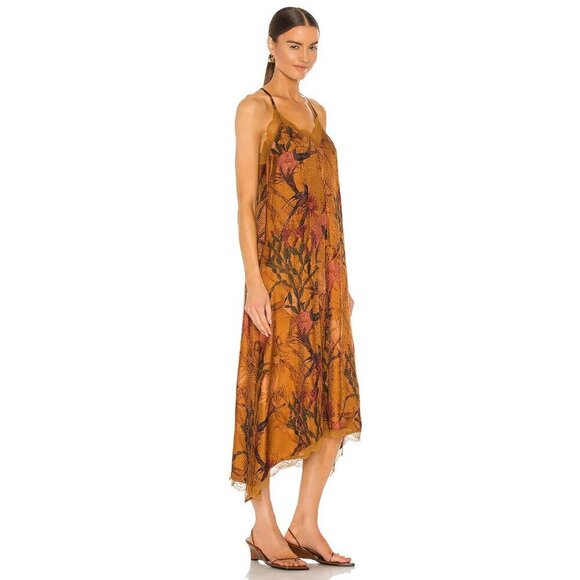 💕ALLSAINTS Seinie Nolina Slip Dress  Cinnamon Brown Floral Bird Print US 0 NWOT - Picture 6 of 16